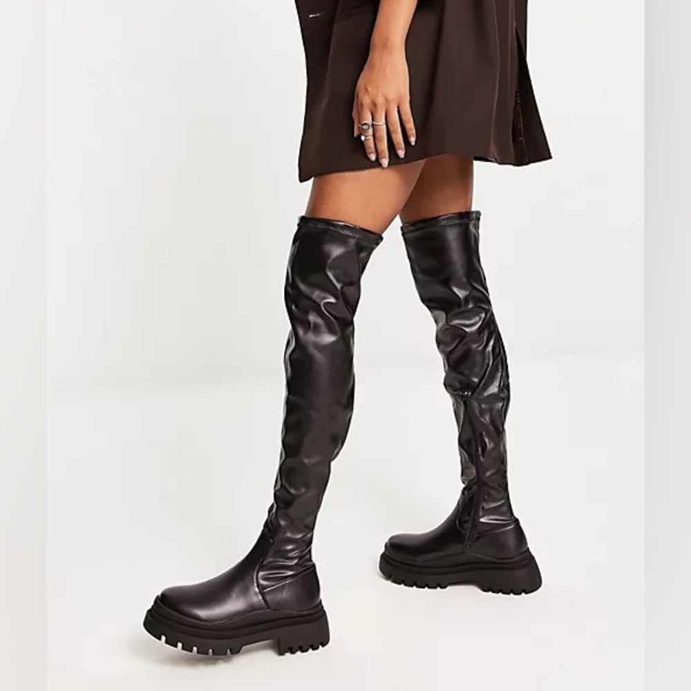 ASOS Truffle collection over the knee leather chunky boots